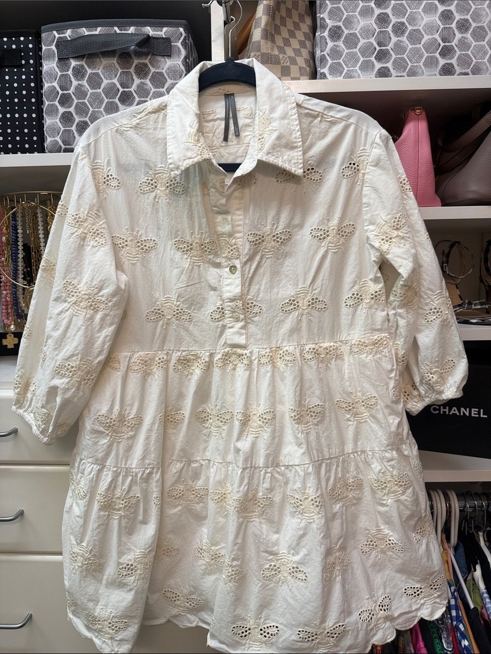 Anthropologie Cream Eyelet Tiered Mini Dress